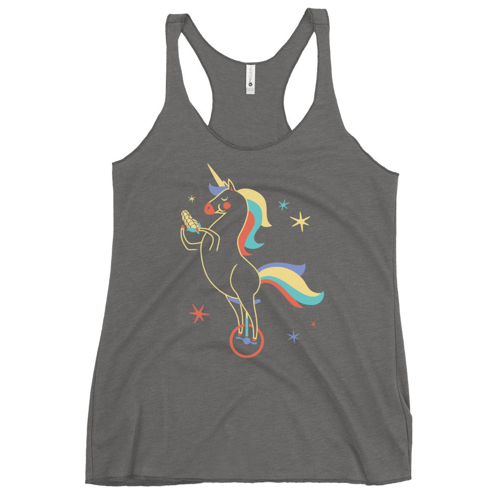 Unicycling Unicorn With Corn Women's Racerback Tank