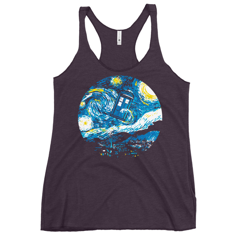 Starry Night Police Box Women's Racerback Tank