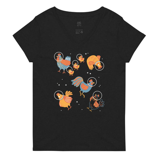 Chickens In Space Women's V-Neck Tee