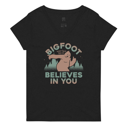 Bigfoot Believes In You Women's V-Neck Tee
