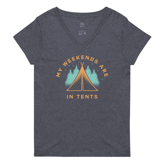 My Weekends Are In Tents Women's V-Neck Tee