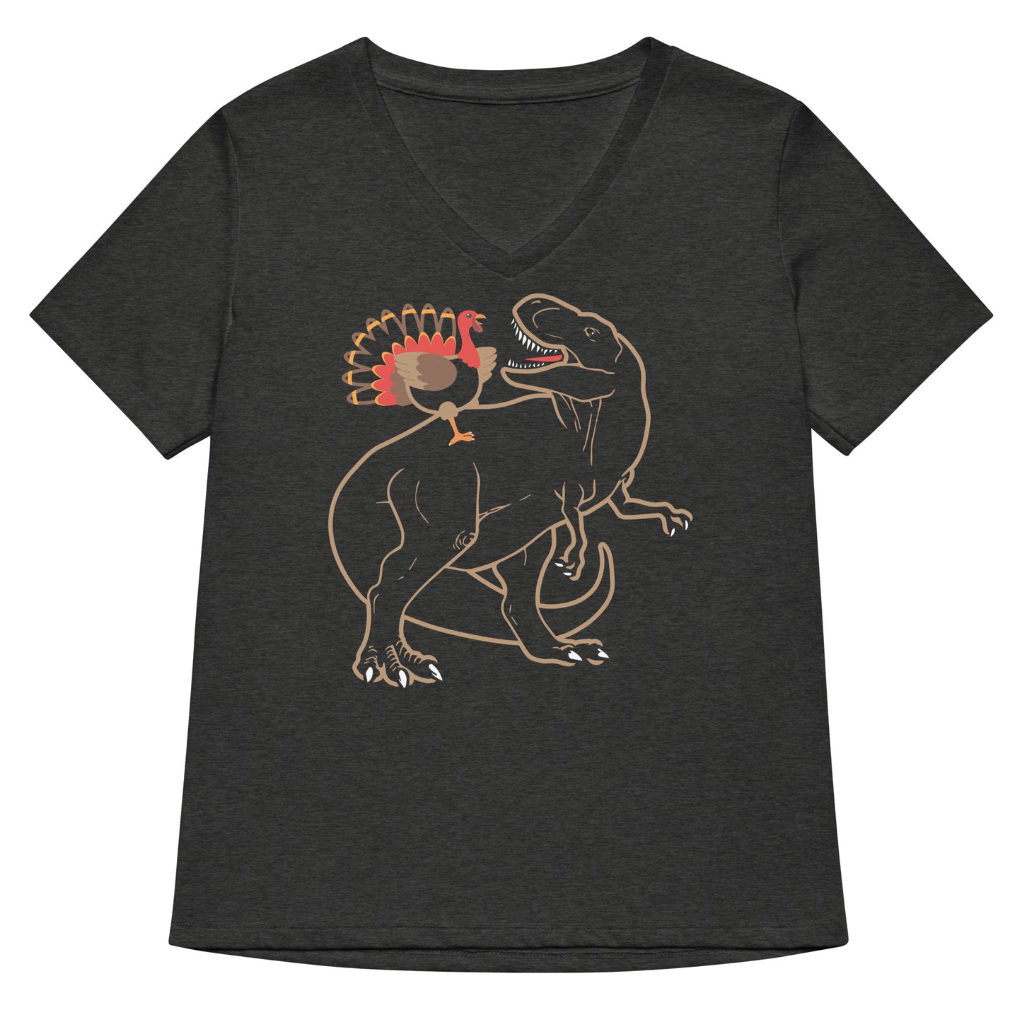 Turkey Riding T-Rex Women's V-Neck Tee