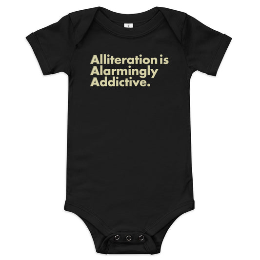 Alliteration Is Alarmingly Addictive Kid's Onesie