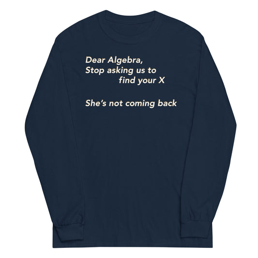 Dear Algebra, Stop Asking Us To Find Your X Unisex Long Sleeve Tee