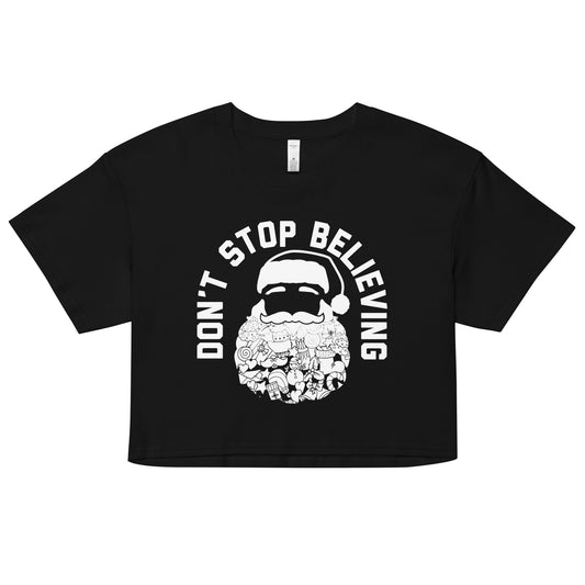Don't Stop Believing Santa Women's Crop Tee