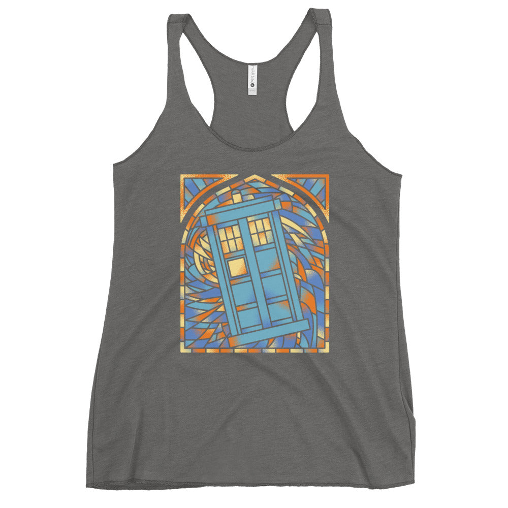 Stained Glass Police Box Women's Racerback Tank
