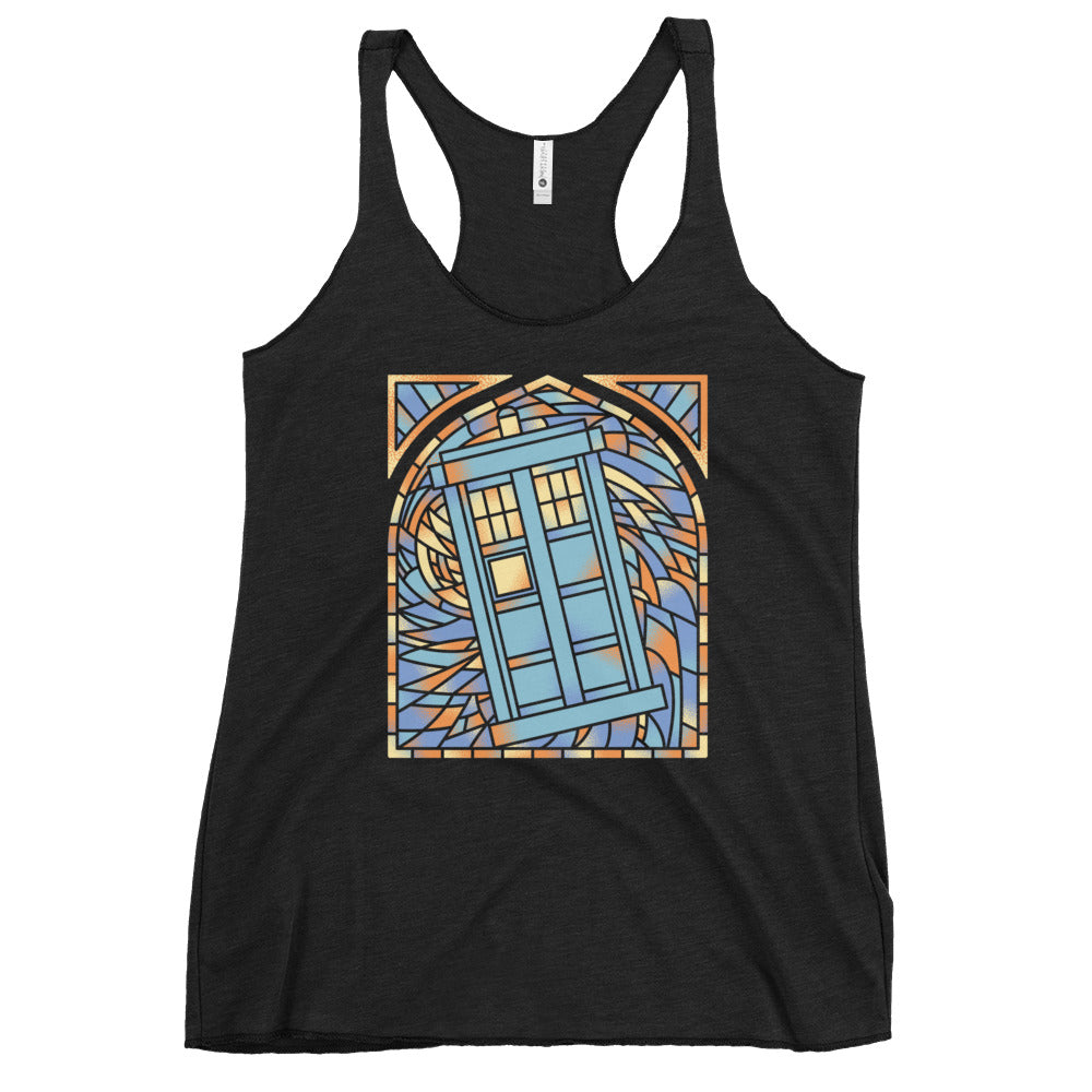 Stained Glass Police Box Women's Racerback Tank