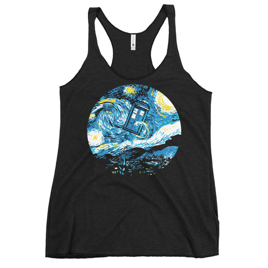 Starry Night Police Box Women's Racerback Tank