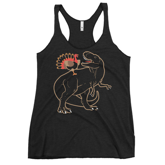 Turkey Riding T-Rex Women's Racerback Tank