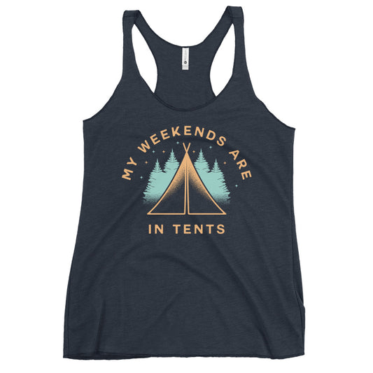 My Weekends Are In Tents Women's Racerback Tank
