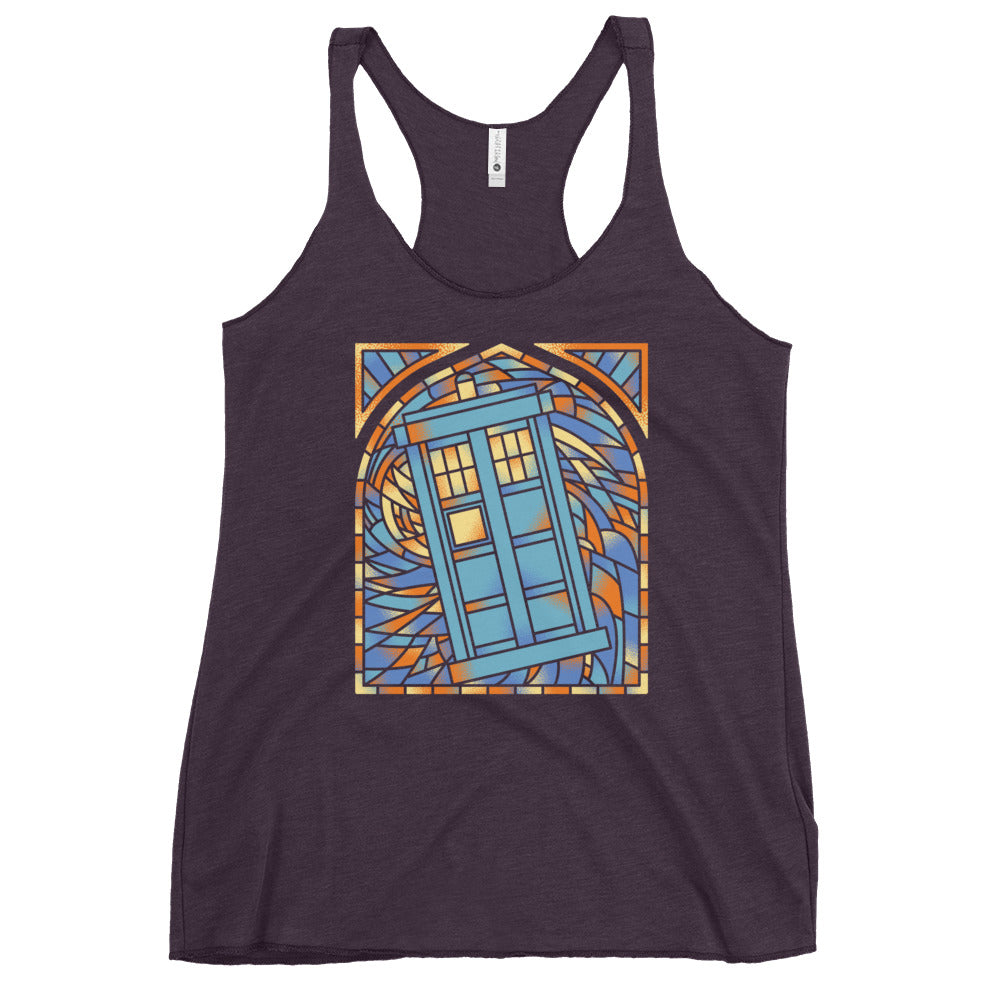 Stained Glass Police Box Women's Racerback Tank