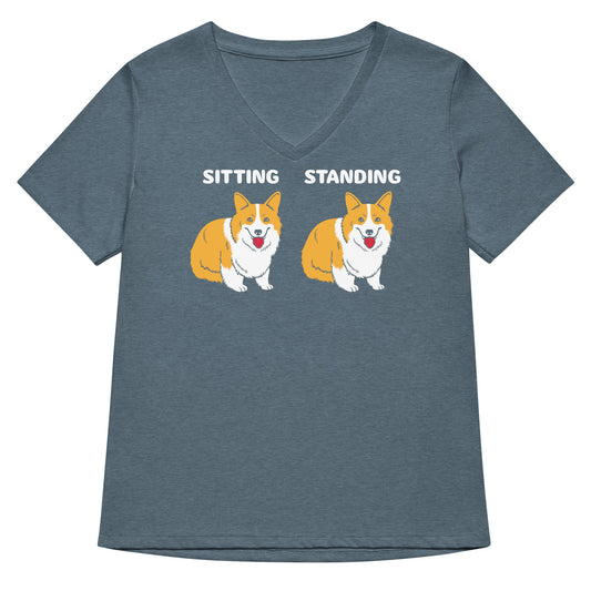 Corgi Sitting And Standing Women's V-Neck Tee