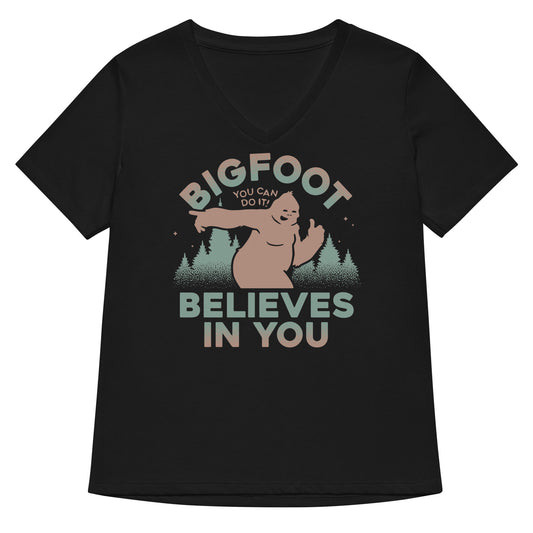 Bigfoot Believes In You Women's V-Neck Tee