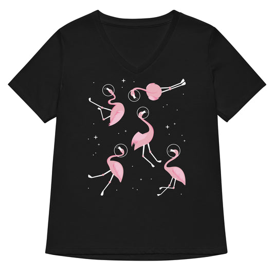 Flamingos In Space Women's V-Neck Tee