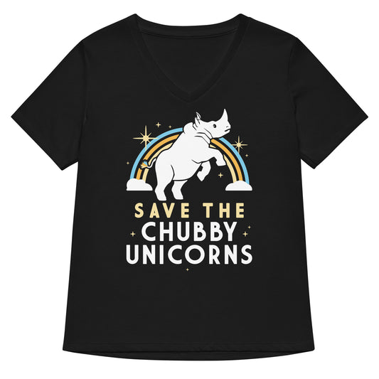 Save The Chubby Unicorns Women's V-Neck Tee