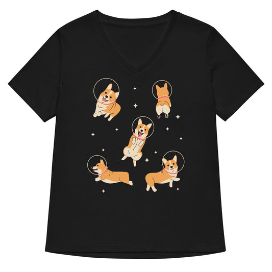 Corgis In Space Women's V-Neck Tee
