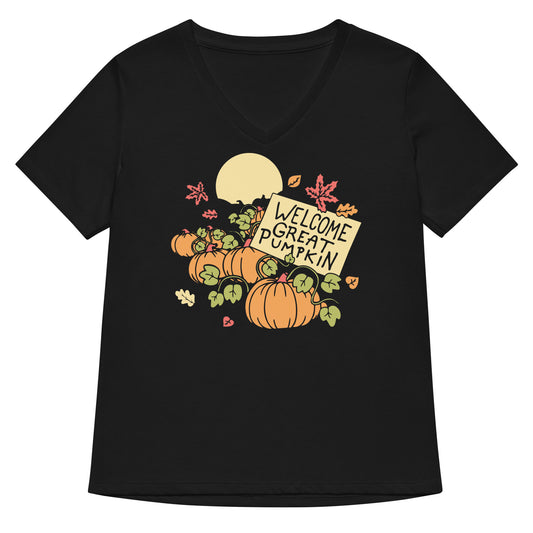 Welcome Great Pumpkin Women's V-Neck Tee