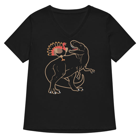 Turkey Riding T-Rex Women's V-Neck Tee