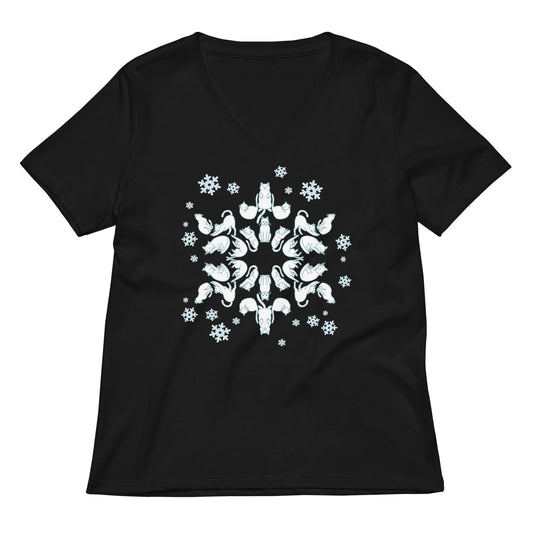Cat Snowflake Women's V-Neck Tee