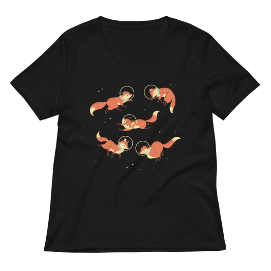 Foxes In Space Women's V-Neck Tee
